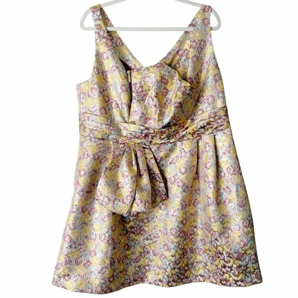Zac Posen x Target | Floral Brocade Mini Tea Dress Oversized Bow Metallic 18W - Picture 4 of 11